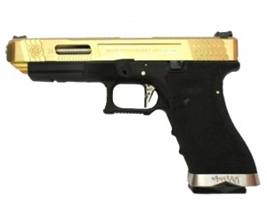 Страйкбольный пистолет WE Glock-34 G-Force Titanium Gold, черная рамка, золот. затвор