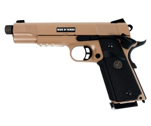 Страйкбольный пистолет KJW KP-07 Colt M1911 M.E.U. TBC Gas Tan, удлин. ствол