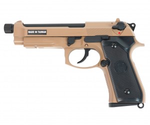 Страйкбольный пистолет KJW Beretta M9A1 TBC Gas Tan, удлин. ствол