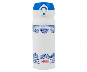 Термокружка THERMOS JNL-402 BLWH 0.4L, откидной механизм (бело-синяя)