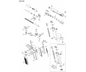 KJW KP-09 CZ75 цилиндр нозл в сборе Part 32, 35, 48, 75, 91